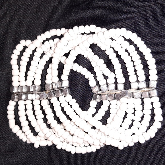 Wrap bracelet with seed beads.  Silver trim. Fits all sizes. - Picture 7 of 11